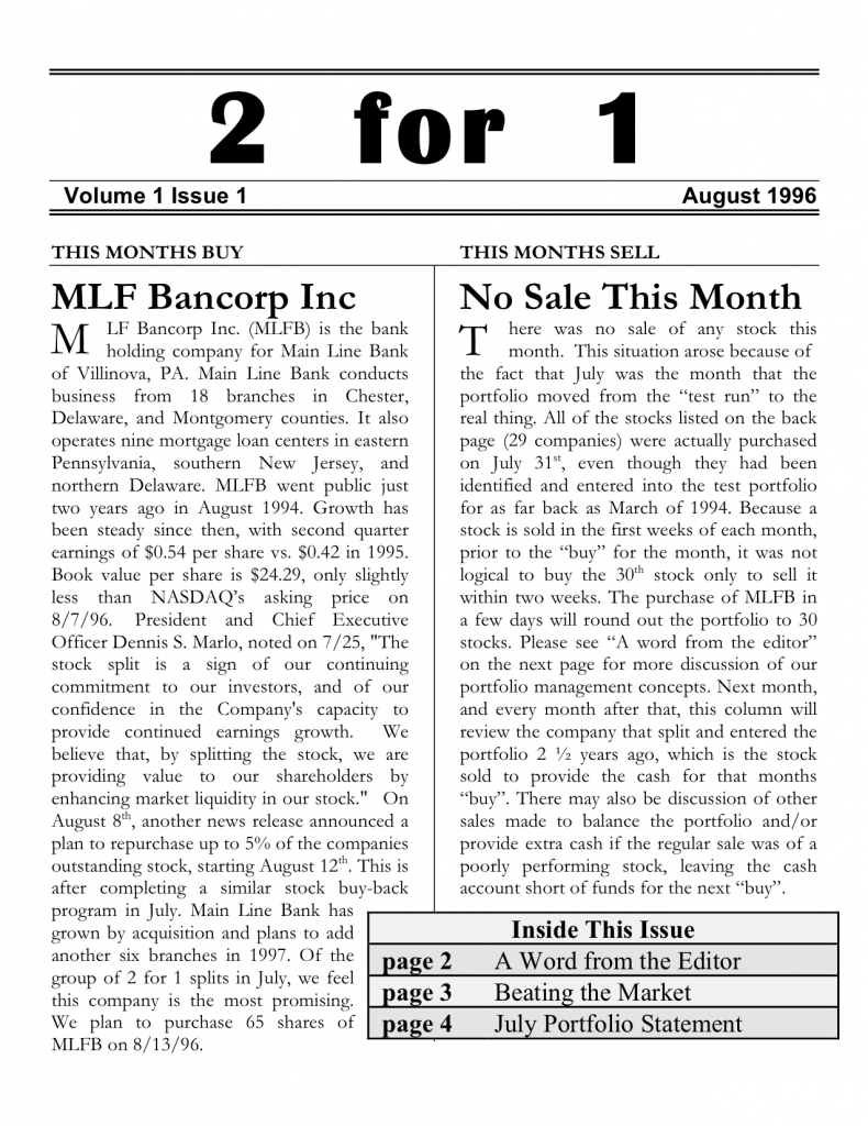 Services - 2 For 1 Stock Split Newsletter