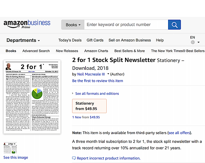 2 For 1 Now On Amazon - 2 For 1 Stock Split Newsletter